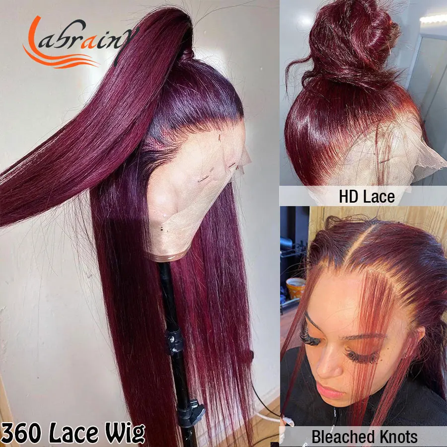 360 HD кружевной передний al человеческие волосы парики бордового цвета 13x4