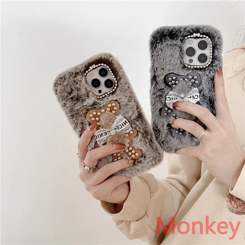 Жемчужный плюшевый чехол с алмазным медведем для Xiaomi Redmi Note 11 Pro 10 9 11S 10S 9S 10T 10C 9T 9A 9C