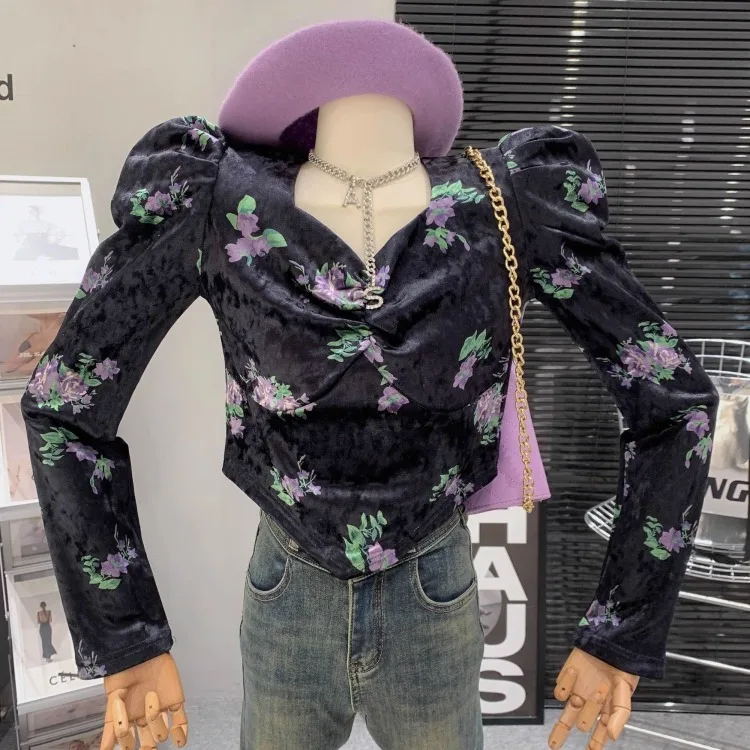 Korejepo Французский легкий роскошный бархатный топ с квадратным вырезом и