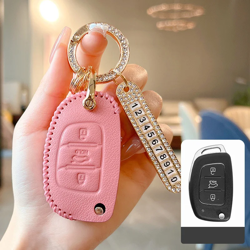 

Genuine Leather Pink Car Key Case Cover for Hyundai ix35 i30 i20 Tucson Sonata Fe Creta ix25 ix45 i10 i40 Verna Solaris Mistra E
