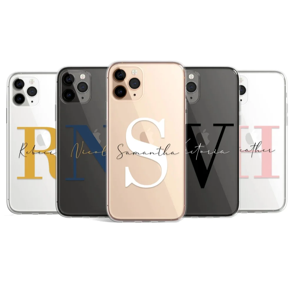 

Personalised Phone Case initials Name Letter DIY Clear Custom Soft Gel TPU cover for iPhone 13 12 Pro 11 6 7 8 X XS Max XR Coque