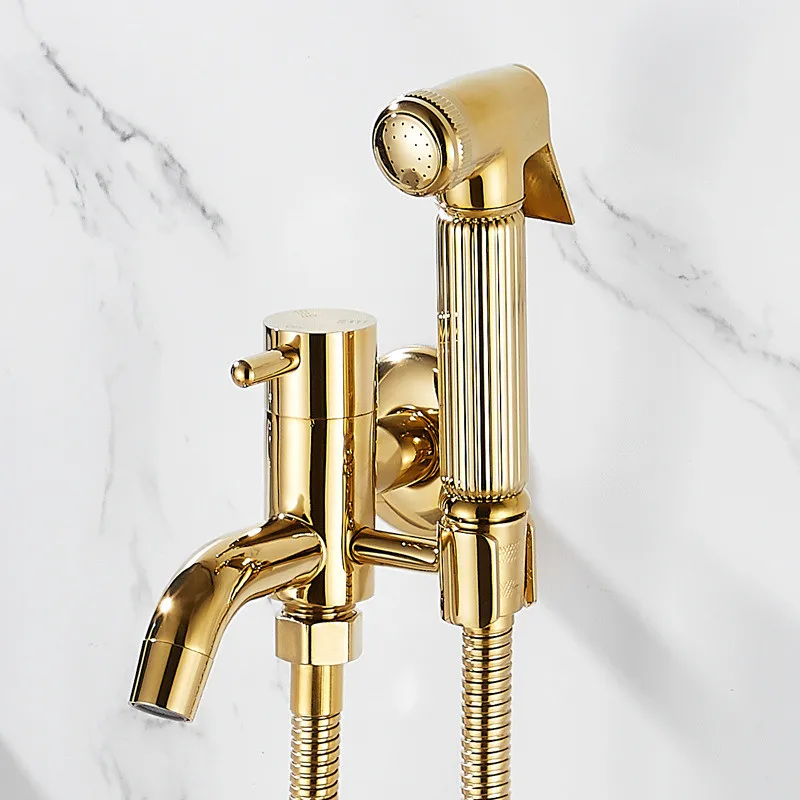 

Bidet Faucet Wall Handheld Bidet Spray Shower Set Toilet Shattaf Sprayer Douche Kit Bidet Faucet Set Gold