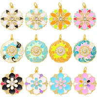 juya 18k real gold plated handicraft decorative pendant supplies handmade cubic zirconia colorful flower enamel charms accessory