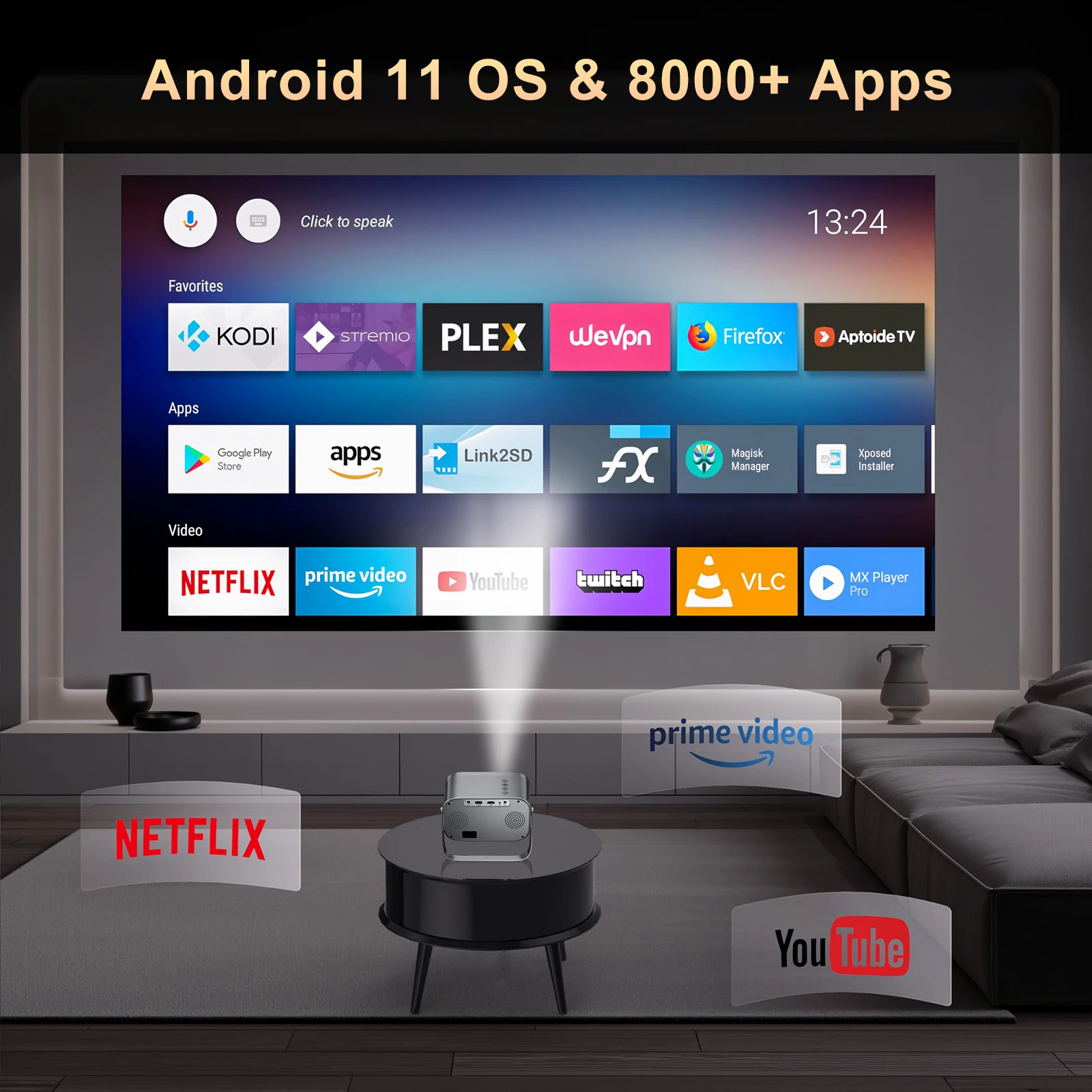 Salange P28B Поддержка электронной фокусировки 4K Проектор AVI Android11 WiFi6 BT5.0 Smart TV 720P