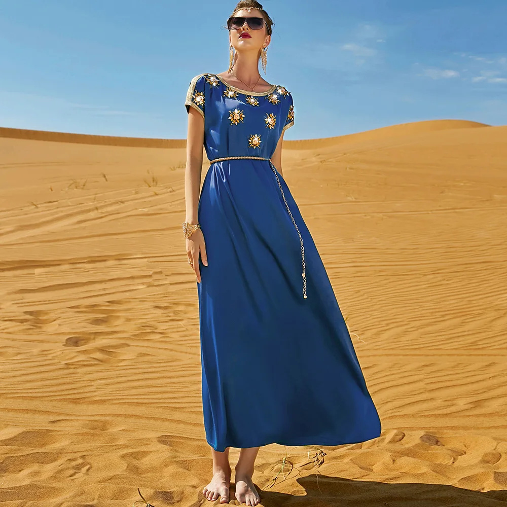 Ramadan Eid Mubarak Satin Abaya Dubai Evening Dresses For Women Turkey Islam Pakistan Arabic Muslim Long Dress Kaftan Robe Femme