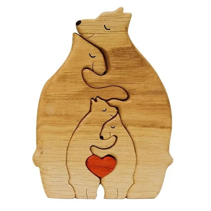 

Деревянный медведь, семейная статуя, семейный художественный пазл, настольное украшение, пазл для семьи с сердцем, украшение для дома, подарок на день матери