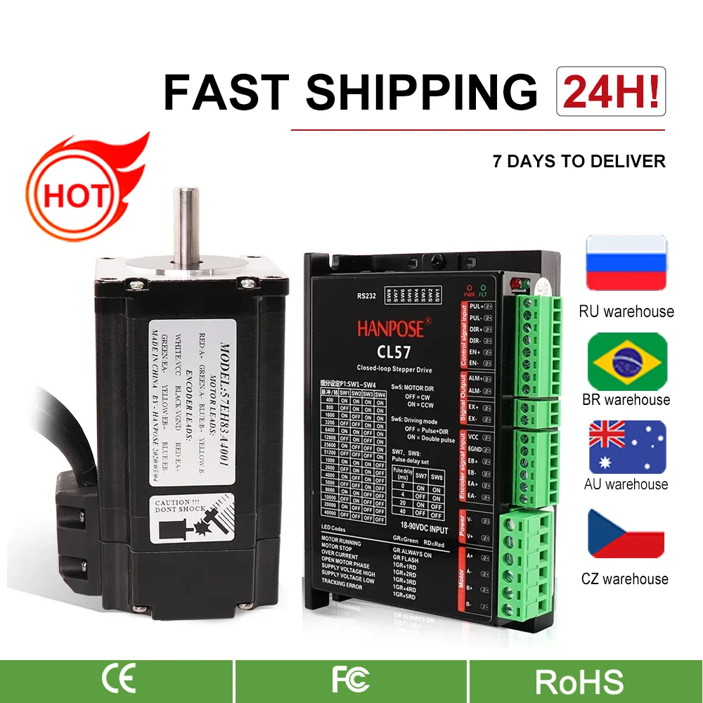 

Шаговый двигатель HANPOSE NEMA23 57x83 мм 2,6 Нм 57EH83A4001 + сервопривод CL57 6 контроллеров CNC