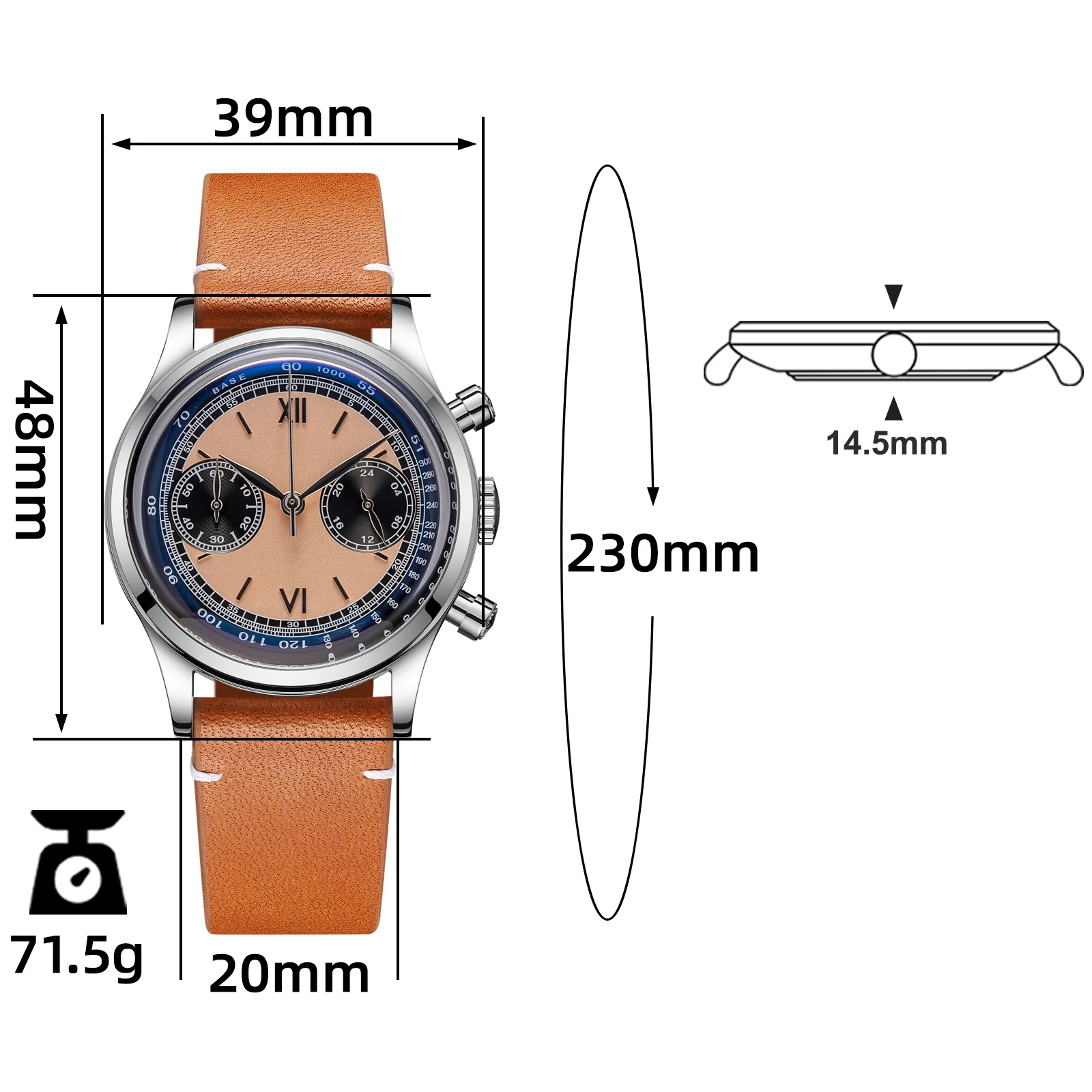 Мужские кварцевые часы с хронографом кожаным ремешком 100 м