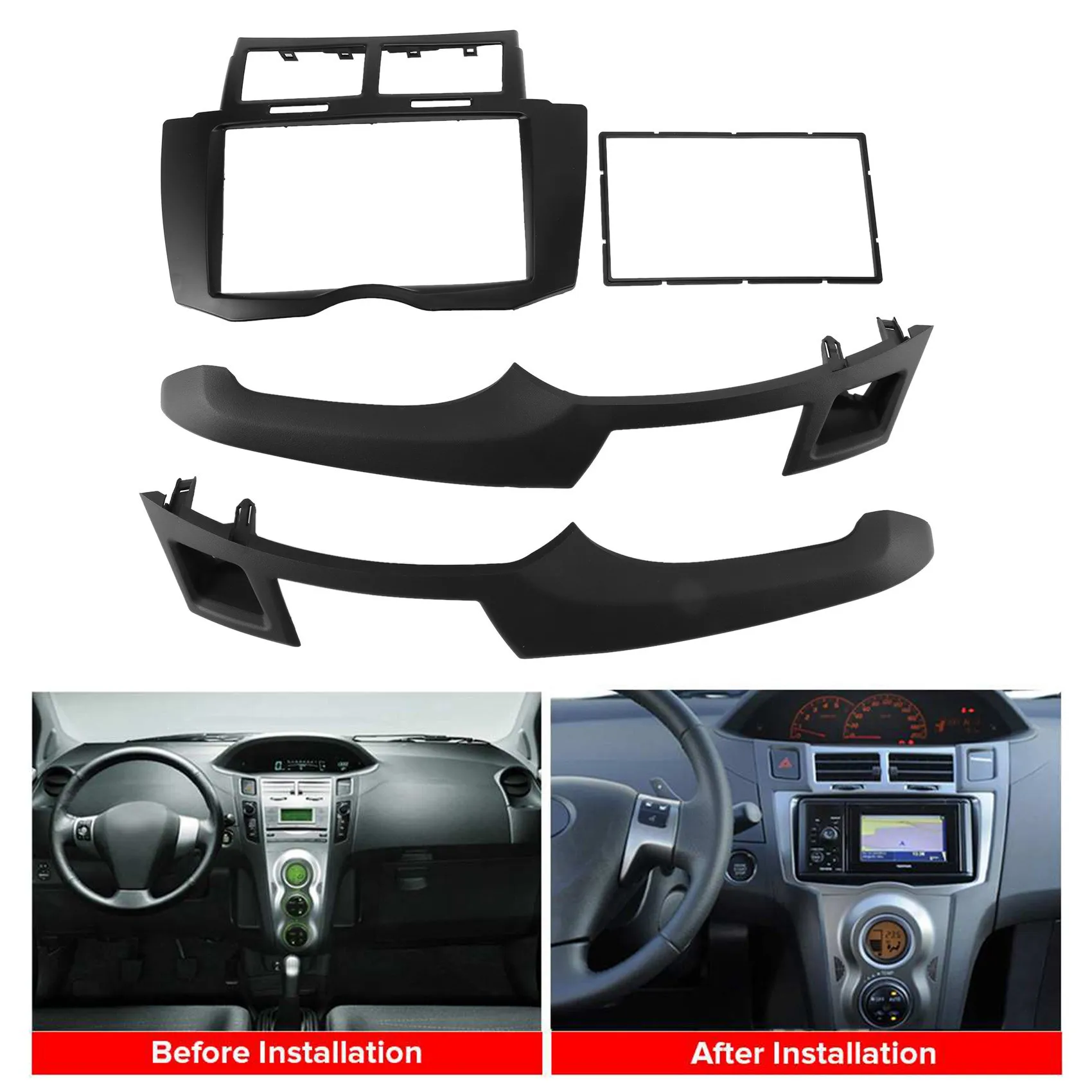 

Car Radio Fascia Trim Kit, 2 Din Dash Panel DVD Frame Install Kit for Yaris Vitz Platz 2005 2006 2007 2008-2011