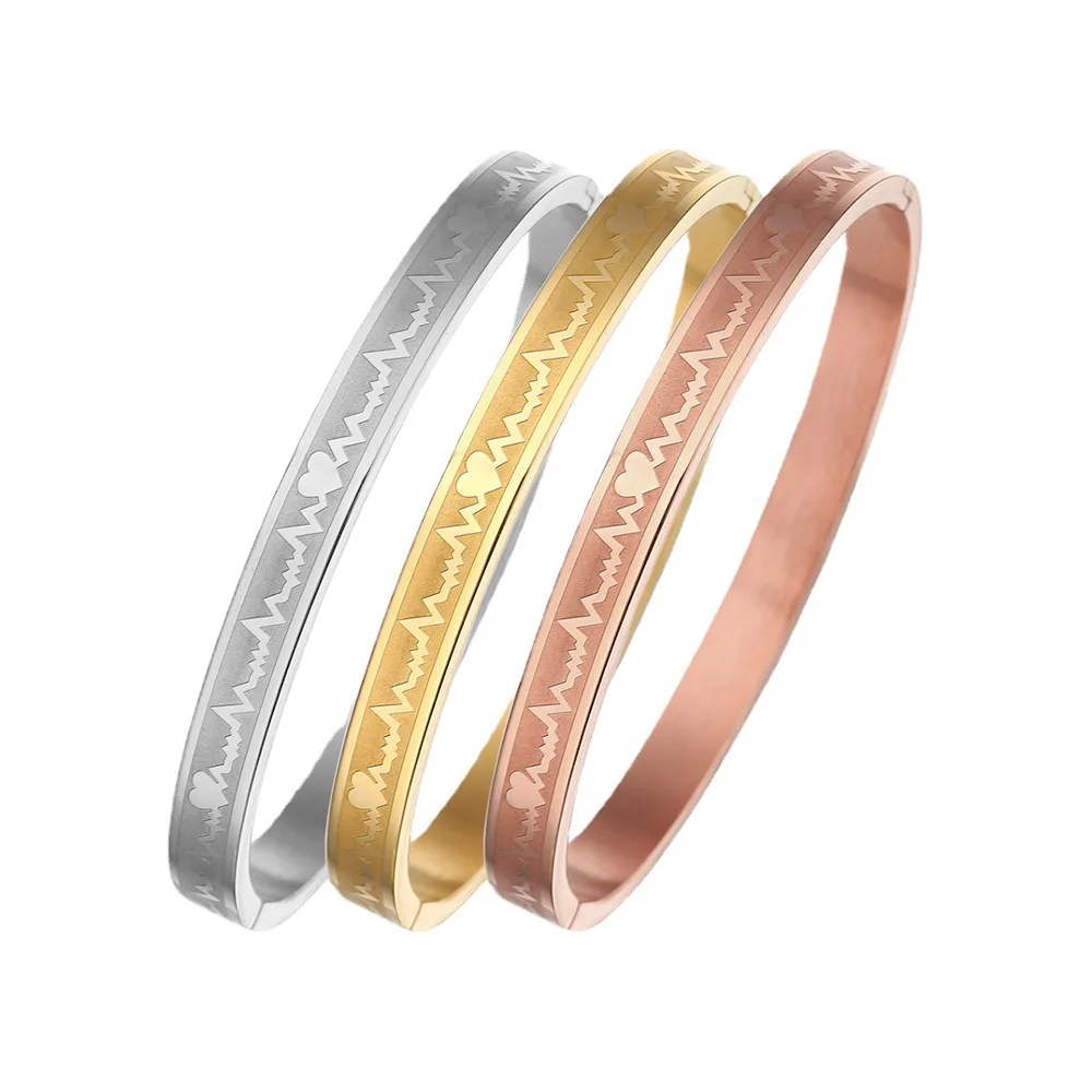 

2023 Newest 6mm 8mm Heartbeat Bracelets For Women High Quality Gold Color Stainless Steel Jewelry Graduation Gift Free Shipping