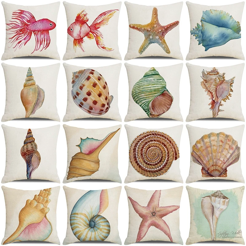 

Shell Conch Pattern Cushion Covers 45X45cm Home Decor Sea Style Linen Throw Pillowcase Living Room Decoration Pillow Case