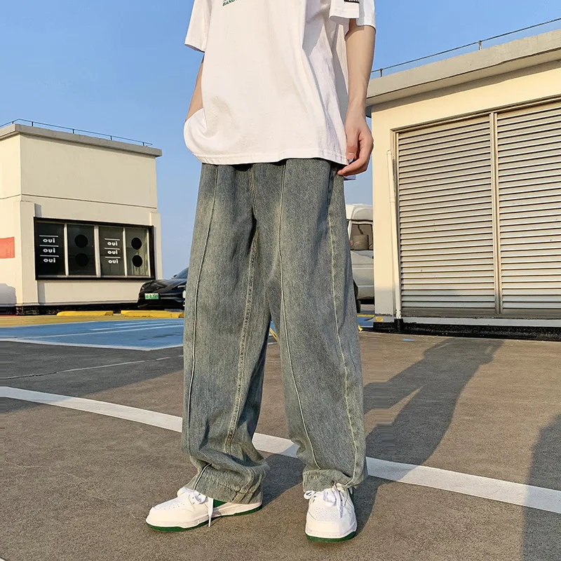 Men's Jeans Korean Version Harajuku Style Loose Straight Wide Leg Casual Trousers Men Streetwear Y2k Clothes Ins Hot Sale Casual