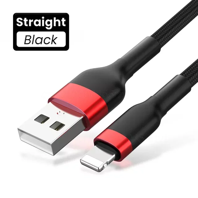 

USB Charging Cable For iPhone 13 12 11 Pro Max X XR XS 8 7 6s 5s iPad 2.4A Fast Charging Charger Data Nylon Cable 0.3/1/2M