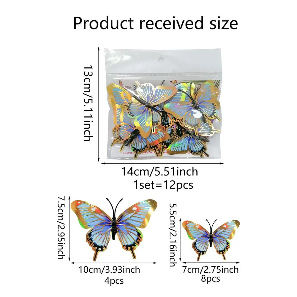 

Настенные наклейки бабочки пластиковые золотистые и синие 12 шт.