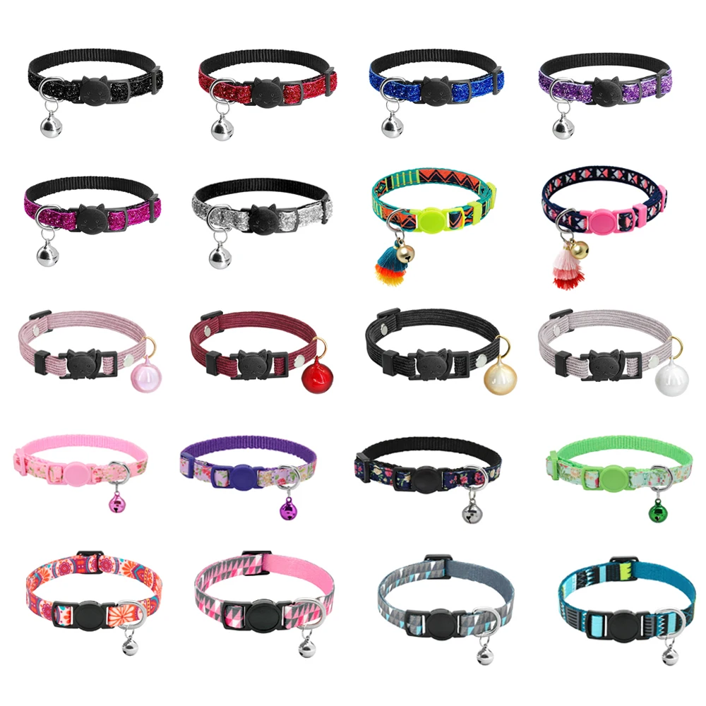 Safety Nylon Cat Collar Cute Quick Release Kitten Small Dog Collars For Cats Breakaway Pet Necklace With Bell Cats Accessories