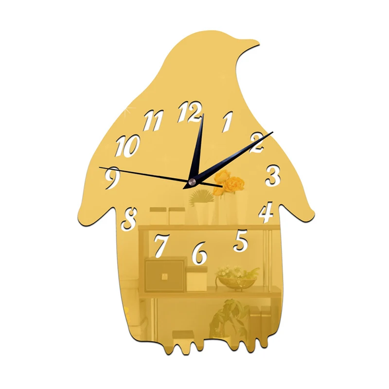 

Home Living Room Penguin Clock Crystal Mirror Clock Sticker Decorative Wallpaper Removable Mirror Clock Mirror Wall Clock Wc1331