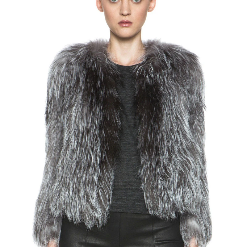 Luxury 100% Real Silver Fox Fur Coat Natural Fur Coat for Women Female Winter Weave Fur Short Jacket Soft Casual Warm Coat New