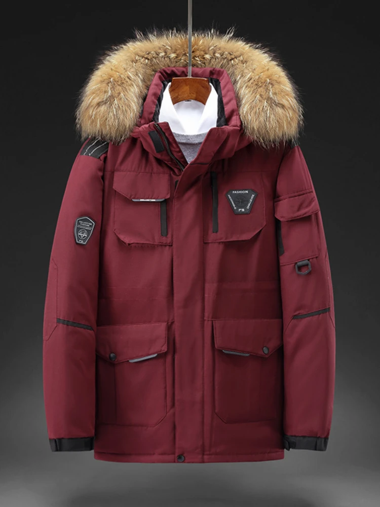 2022 South Korea's Same Winter Men's Overalls Medium Long Hooded Warm Trend Down Jacket