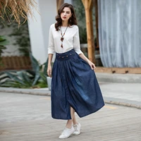 free shipping 2022 new fashion long maxi s 3xl a line denim cotton skirt elastic high waist summer and spring soft skirts