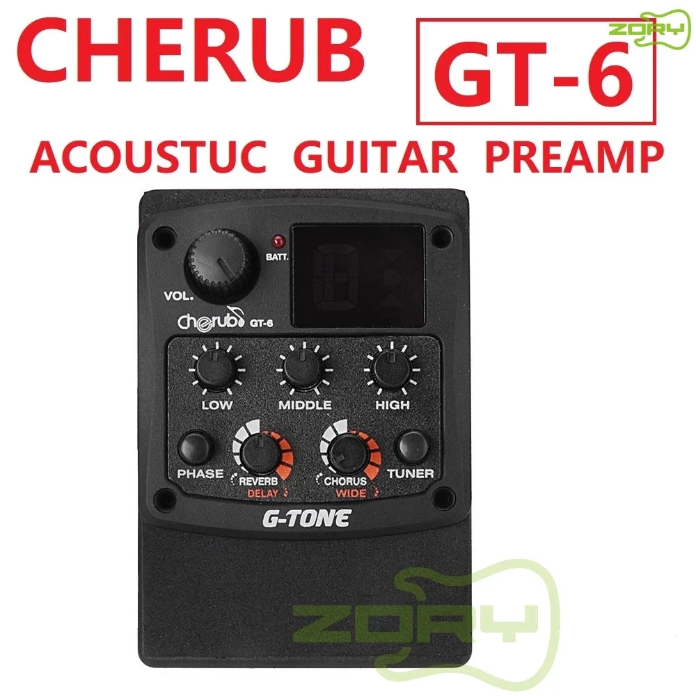 Cherub GT-6 Acoustic Guitar Preamp Piezo Pickup Reverb Delay Chorus 3 Band EQ Equalizer LCD Tuner Effect for Guitar Pickups Part