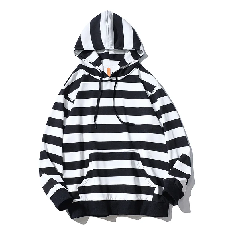 

Hot Sale Klein Blue Striped Hoodie Fall Winter Harajuku Fashion Black White Contrast Sweatshirts Casual Teens Pullover Clothes