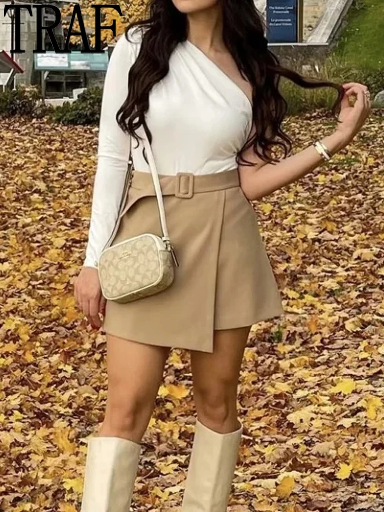 

Юбка женская короткая с поясом и высокой талией, на осень/зиму