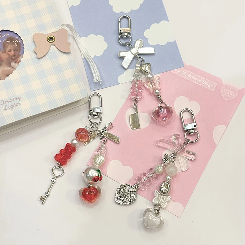 

New Phone Chain Accessories Beaded Y2K Pendant For Airpods Earphone Metal Keychain Schoolbag Unique Handmade DIY