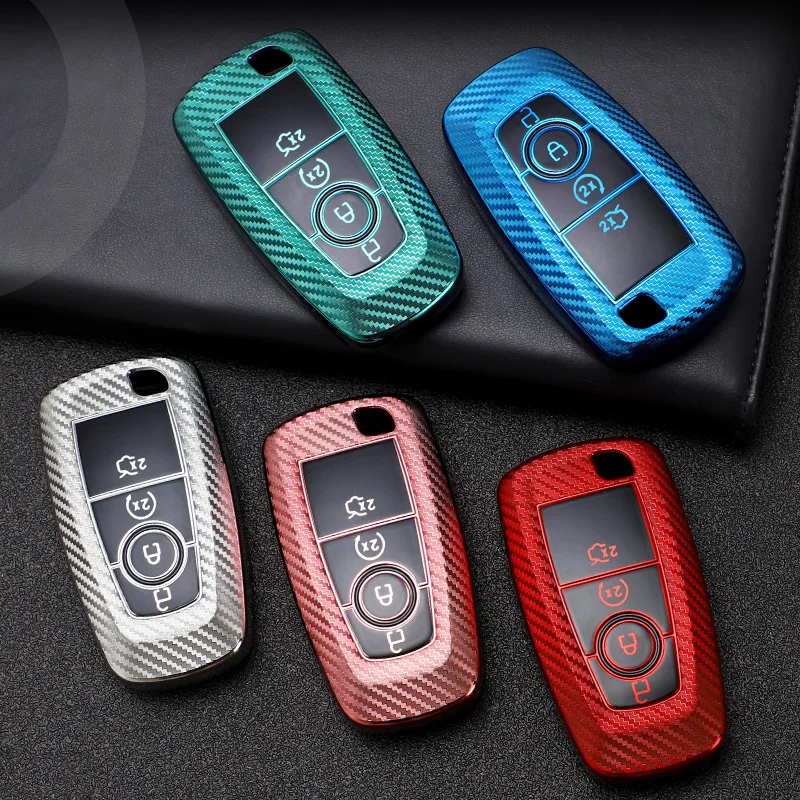 

2019 Anti-fall Carbon Fiber Car Key Cover Case For Ford Fusion Mondeo Mustang Edge Expedition EXplorer 2018 Auto Shel Keychain