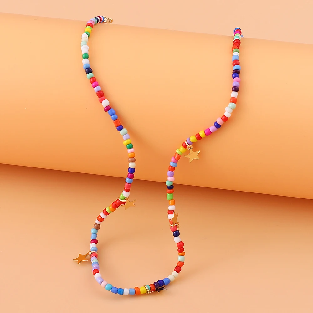 

Star Pendant Seed Beads Strand Choker Necklace Women String Collar Charm Colorful Handmade Bohemia Collier Femme Jewelry Gift