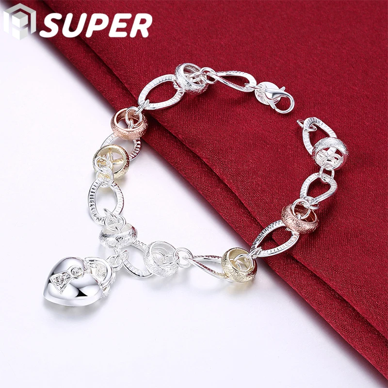 

925 Sterling Silver Heart Lock Clover Flower AAA Zircon Bracelet Chain For Women Wedding Engagement Charm Jewelry