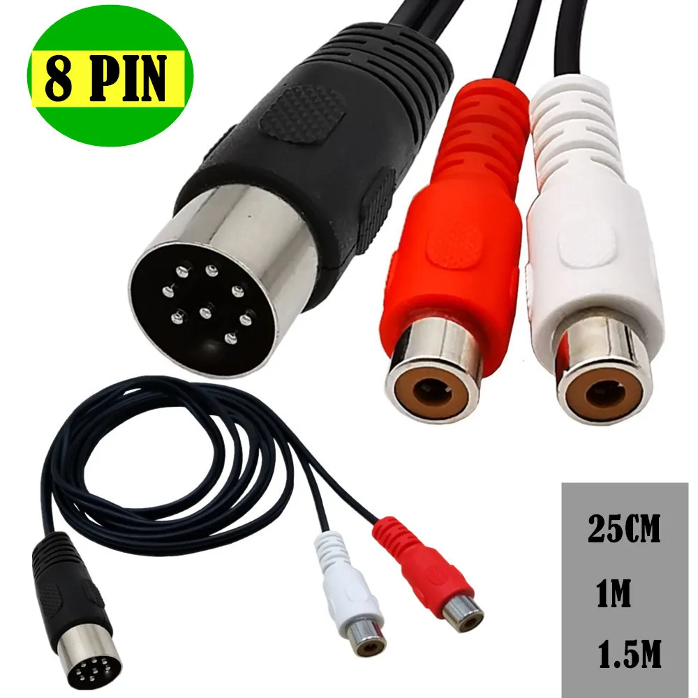 

Din 8 Pin to 2RCA Cable 8Pin Din Male Plug to 2-RCA Female Audio Adapter Cable for Musical Instrument Audio Equipment;