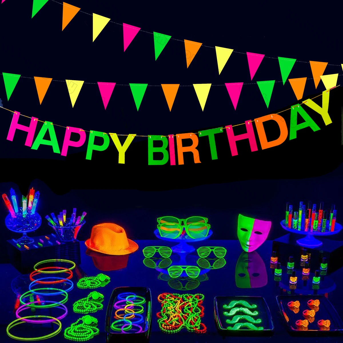 1 комплект неоновых светящихся воздушных шаров с днем рождения баннер со