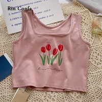 rin confa women all match top women yujinhua flower printing square collar cute sleeveless vest summer knitting tops
