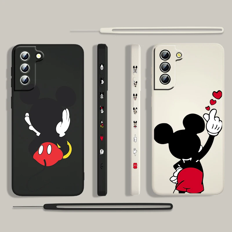 

Mickey Mouse Love For Samsung Galaxy S22 S21 S20 S10 Note 20 10 Ultra Plus Pro FE Lite Liquid Left Rope Phone Case Cover Coque