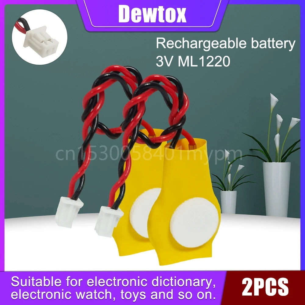 

2PCS Dewtox ML1220 3V Motherboard CMOS Rechargeable Lithium Battery for Smoke Alarm, Medical Instrument A Burglar Alarm
