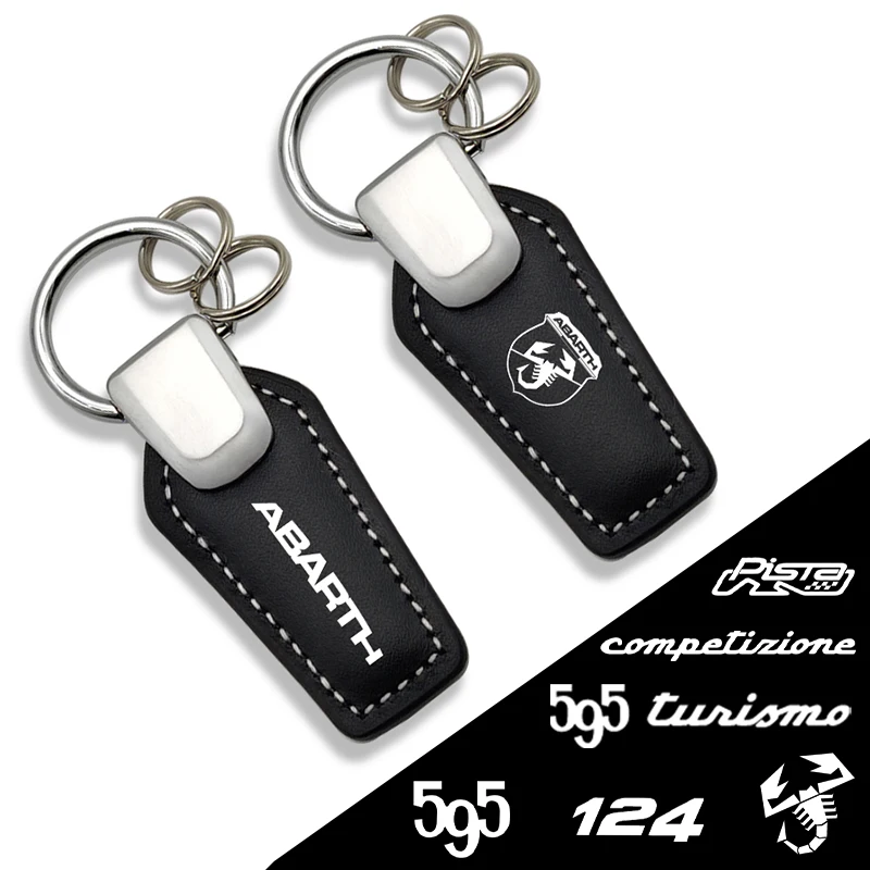 

JKHNN Leather Car KeyChain Key Rings With Car Logo For Fiat Abarth 124 695 XSR 595 Competizione Tuziomo Pista Car Accessories