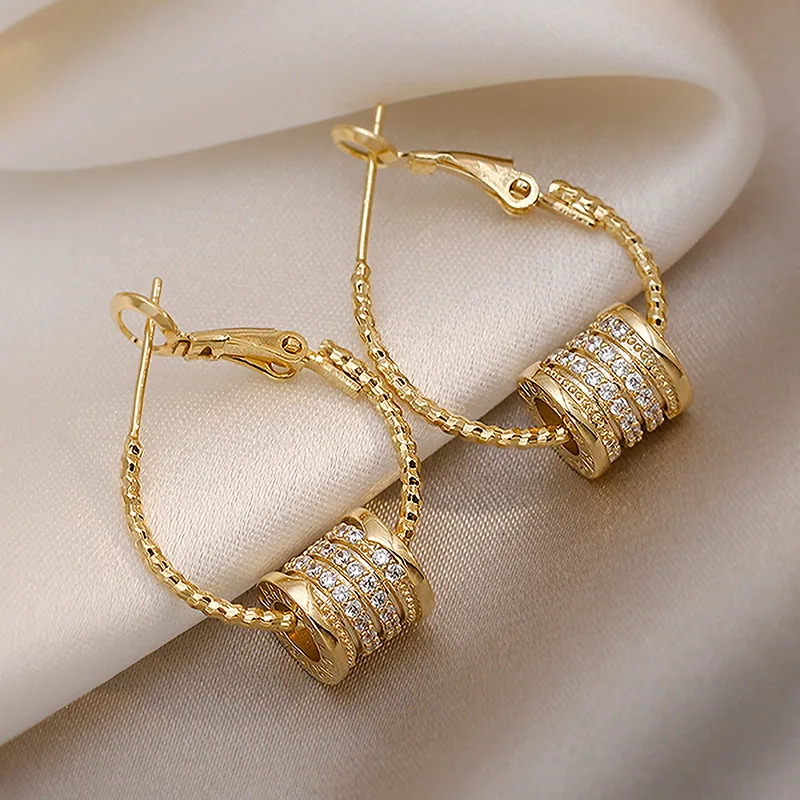 

2023 New Fashion Trend Design Elegant Gold Color Diamond Round Hoop Earrings Luxury Brand Premium Wedding Jewelry Gift for Women