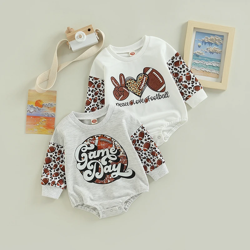 

Модная осенняя одежда для маленьких мальчиков и девочек 0-24 месяцев, свитшоты с длинными рукавами и мультяшными буквами и леопардовым принт...