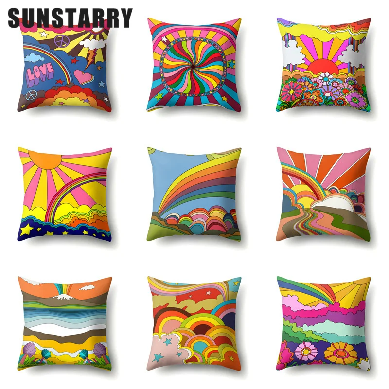 

Fashion Cushion Cover Cartoon Sun Sunrise Polyester Pillow Case For Bedroom Rainbow Throw Pillows 45x45cm Funda Cojin Cojines