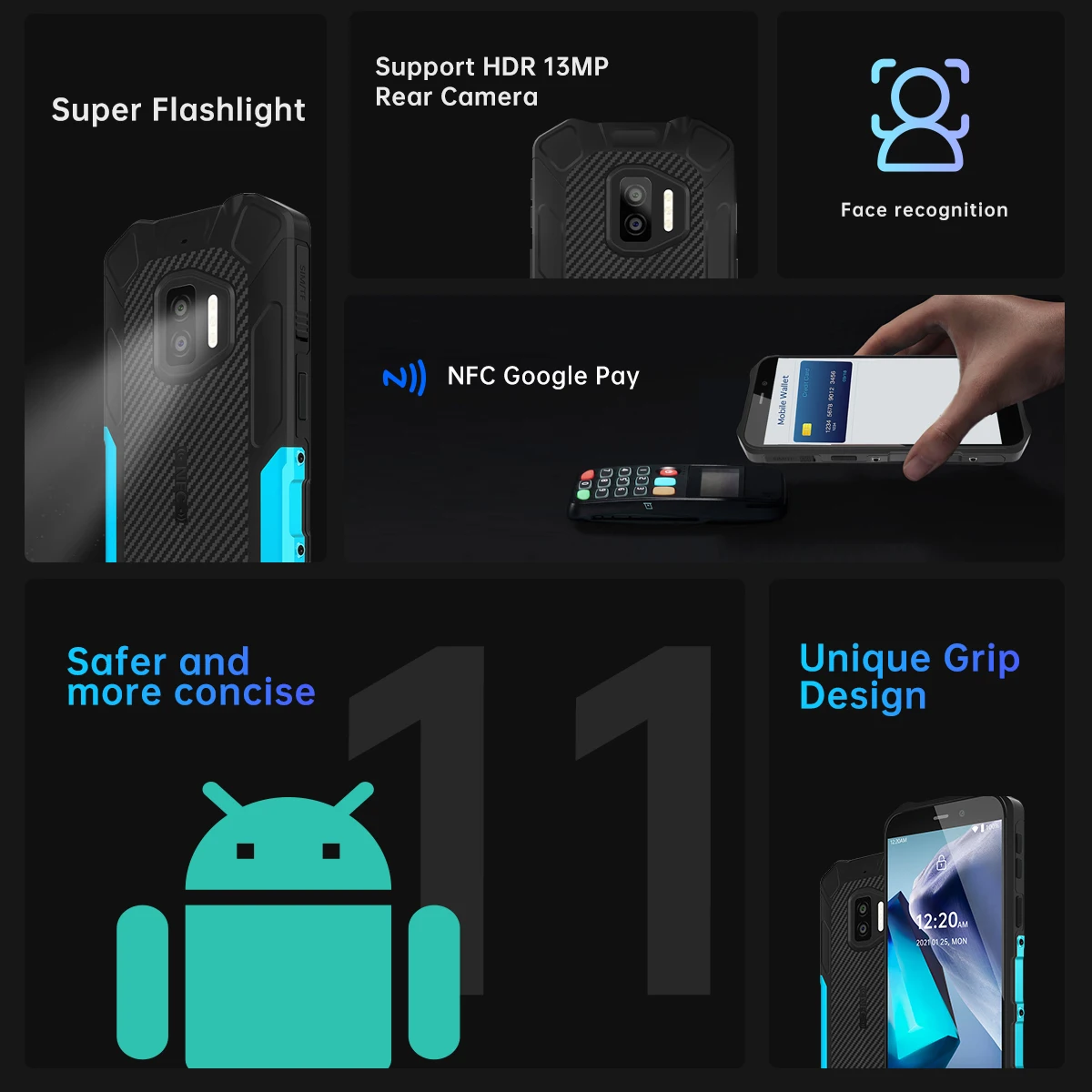 OUKITEL WP12 4GB RAM 32GB ROM First Android 11 IP68 Waterproof Rugged 5.5'' HD+ MT6761D 4000mAh Smartphone NFC 4G Mobile Phone