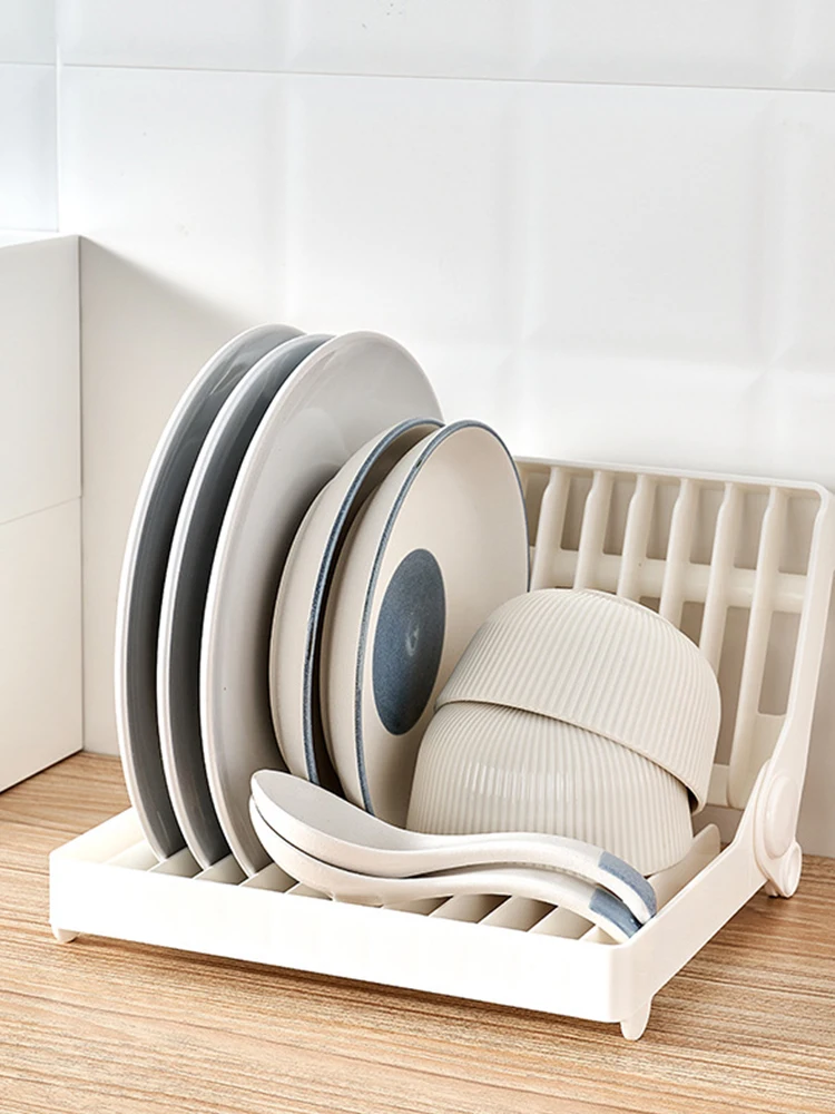 

Foldable Dish Plate Drying Rack Organizer Drainer Plastic Storage Holder White Kitchen Storage Tools