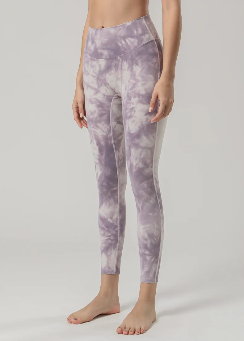 Spring and summer new nude yoga pants women's no embarrassment line high waist hips tie dyed Yoga Fitness pants