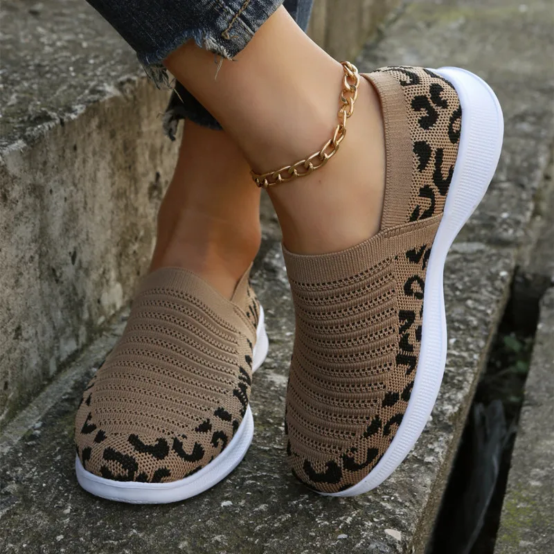 Women's Leopard Tennis Sneakers Summer Autumn New Mesh Breathable Sport Shoes Ladies Walking Running Flats Zapatos De Mujer