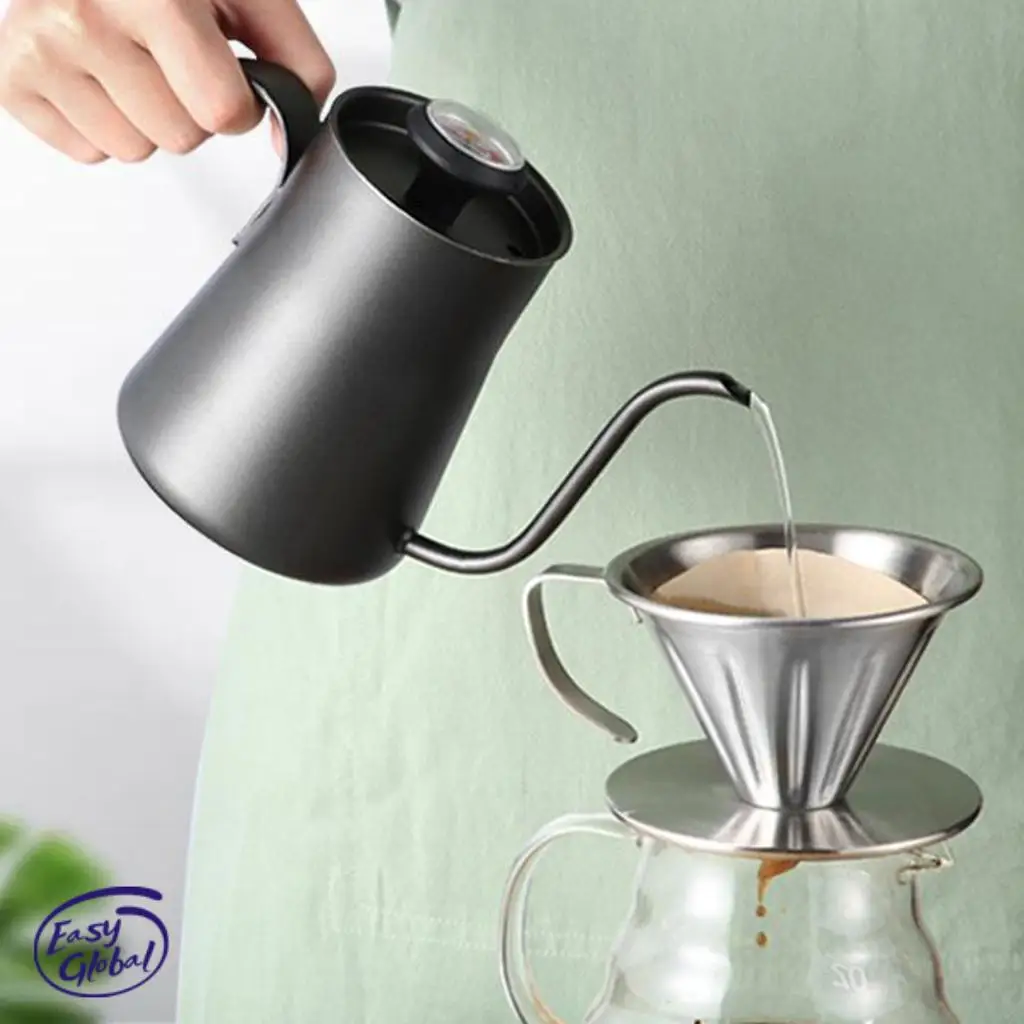 

550ML Stainless Steel Coffee Drip Kettle with Thermometer Gooseneck Pour Over Coffee Tea Pot Anti–Rust Coffee Pots