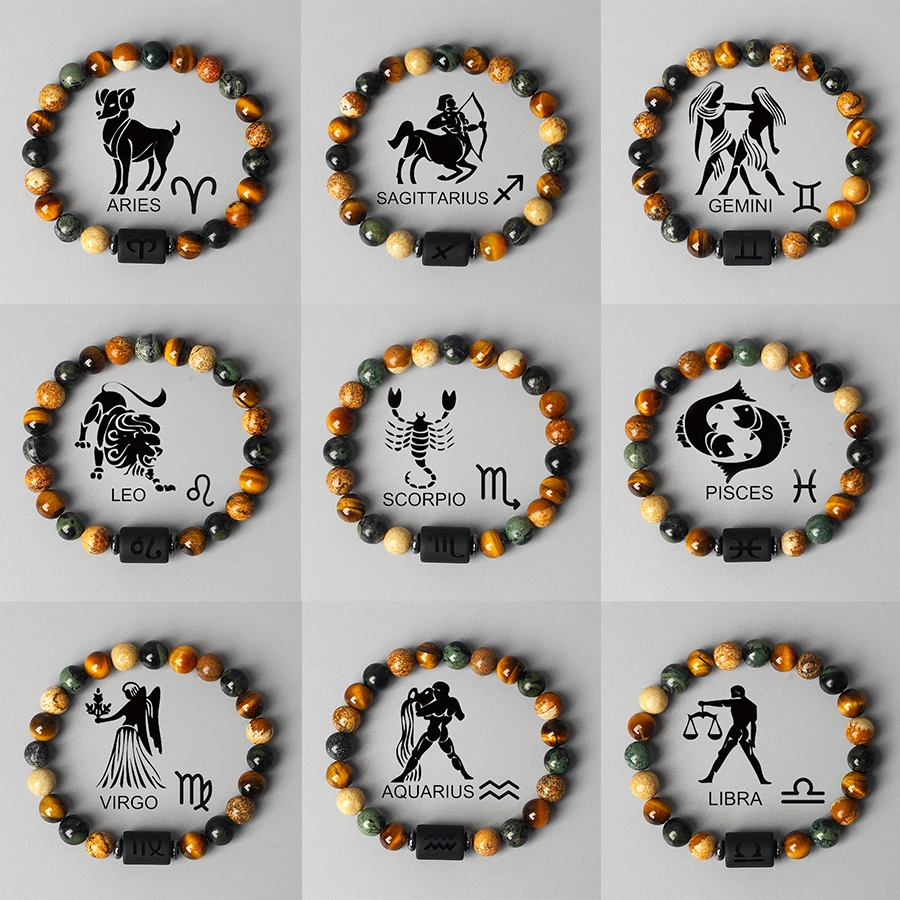 

12 Zodiac Sign Bracelet Homme Constellation Bangles Men Cancer Virgo Leo Libra Bracelet Women Friendship Gift Jewelry on Hand