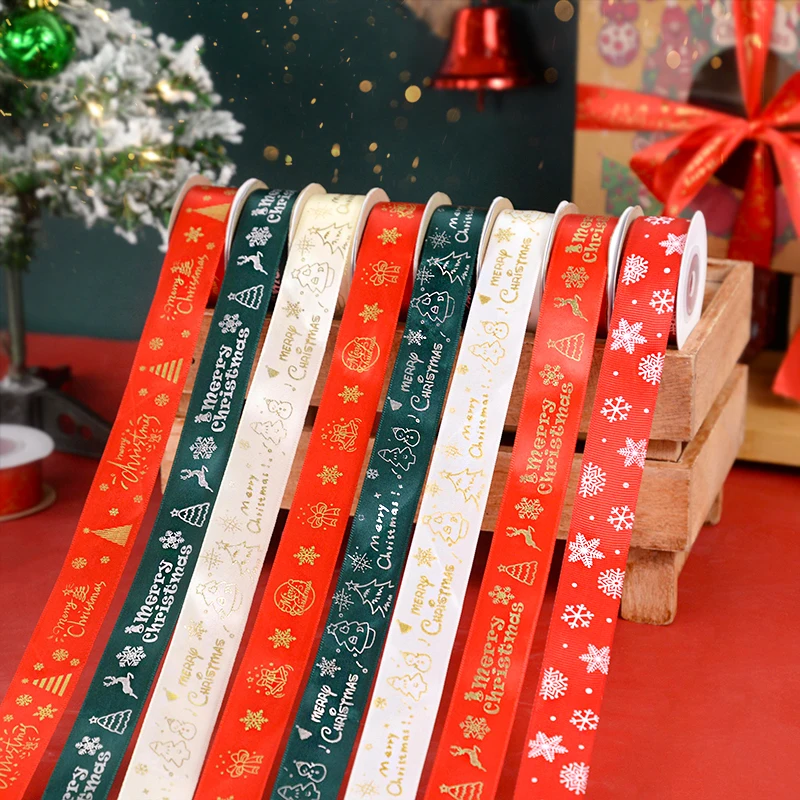 

10 Yards 2.5cm Christmas Ribbon Printed Snowman Snowflake Ribbons for Merry Christmas Gift Wrapping DIY Wedding Bow Craft Ribbon