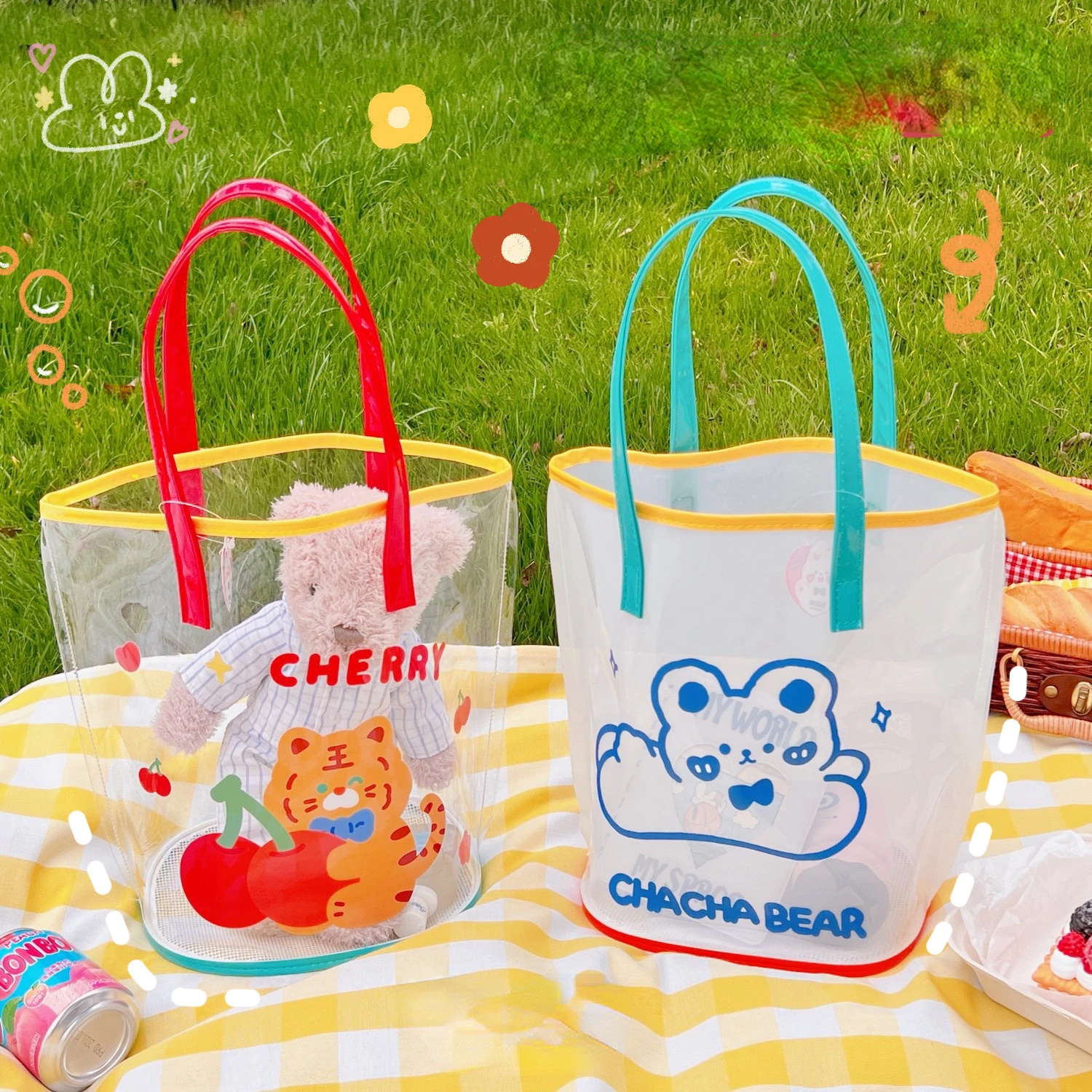 Новая пляжная сумка Желейная с маленьким тигровым медведем Маленькая женская