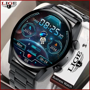 LIGE NFC Smartwatch Men AMOLED 390*390 HD Screen Always display the time Bluetooth Call IP68 Waterpr
