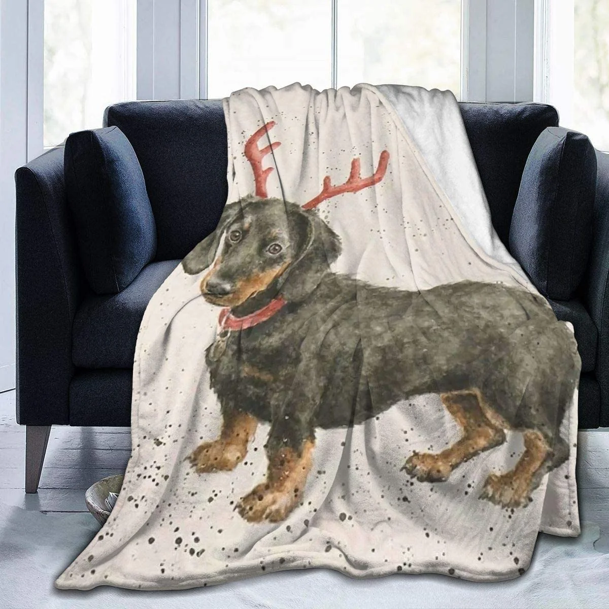 

Super Soft Warm Blankets for Bedding Sofa Couch Lightweight Flannel Plush Dachshund Sausage Dogs Pink Flowers Throw Blanket