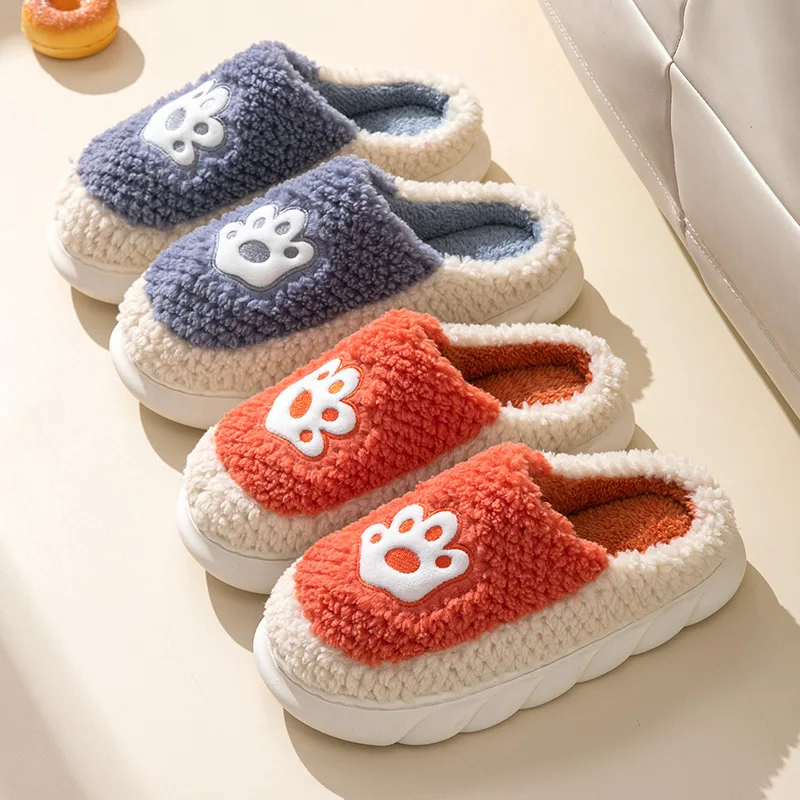 Women Men Winter Platform Slippers High Heels House Thick Sole Mute Fluffy Warm Casual Shoes Flats Lady Home Outside Fur Slides